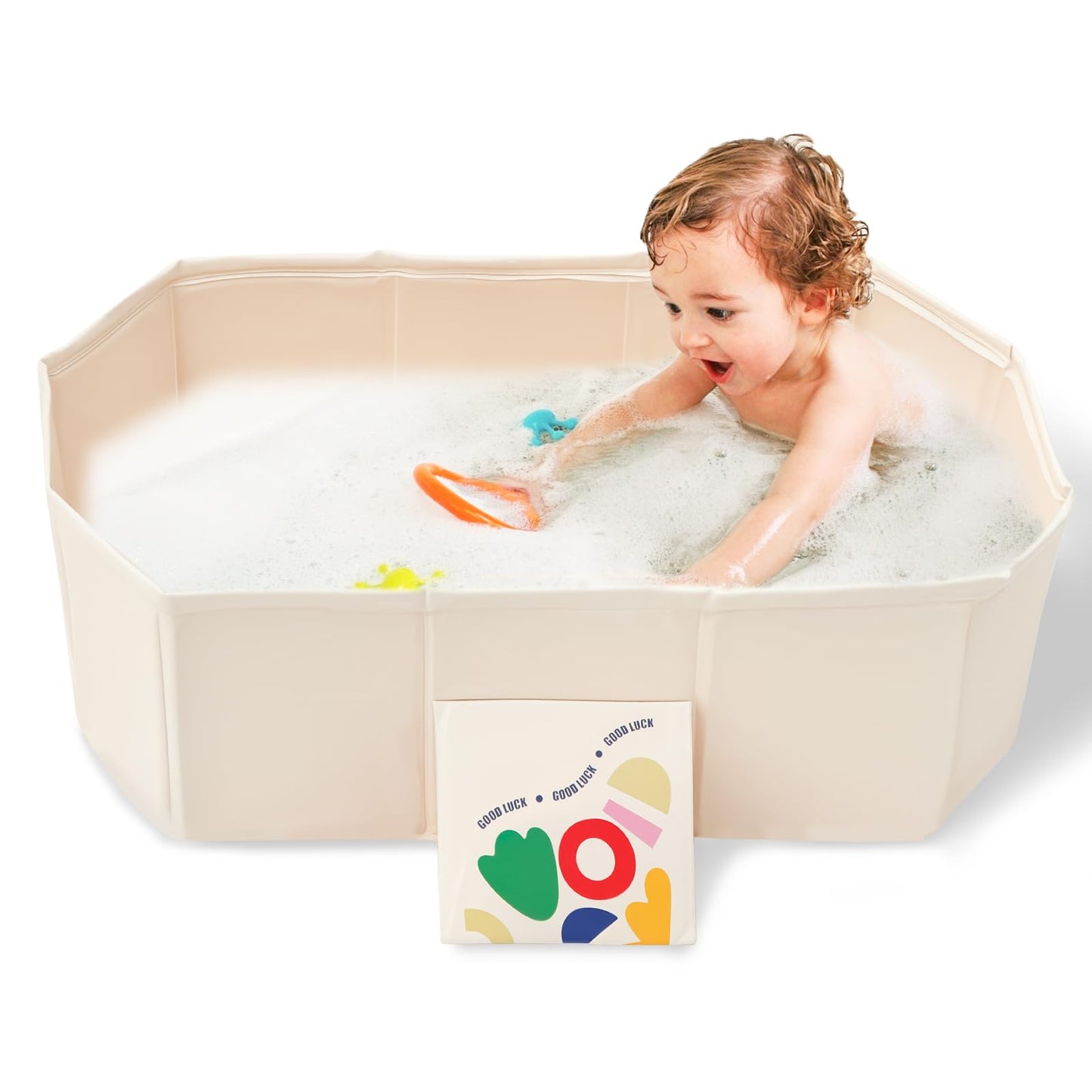 Opvouwbare badkuip voor kinderen, draagbaar kinderbad, geïntegreerde badkuip met afvoerschroef, voor thuis en op reis, dubbel gebruik, binnen en buiten, douchebak (wit)