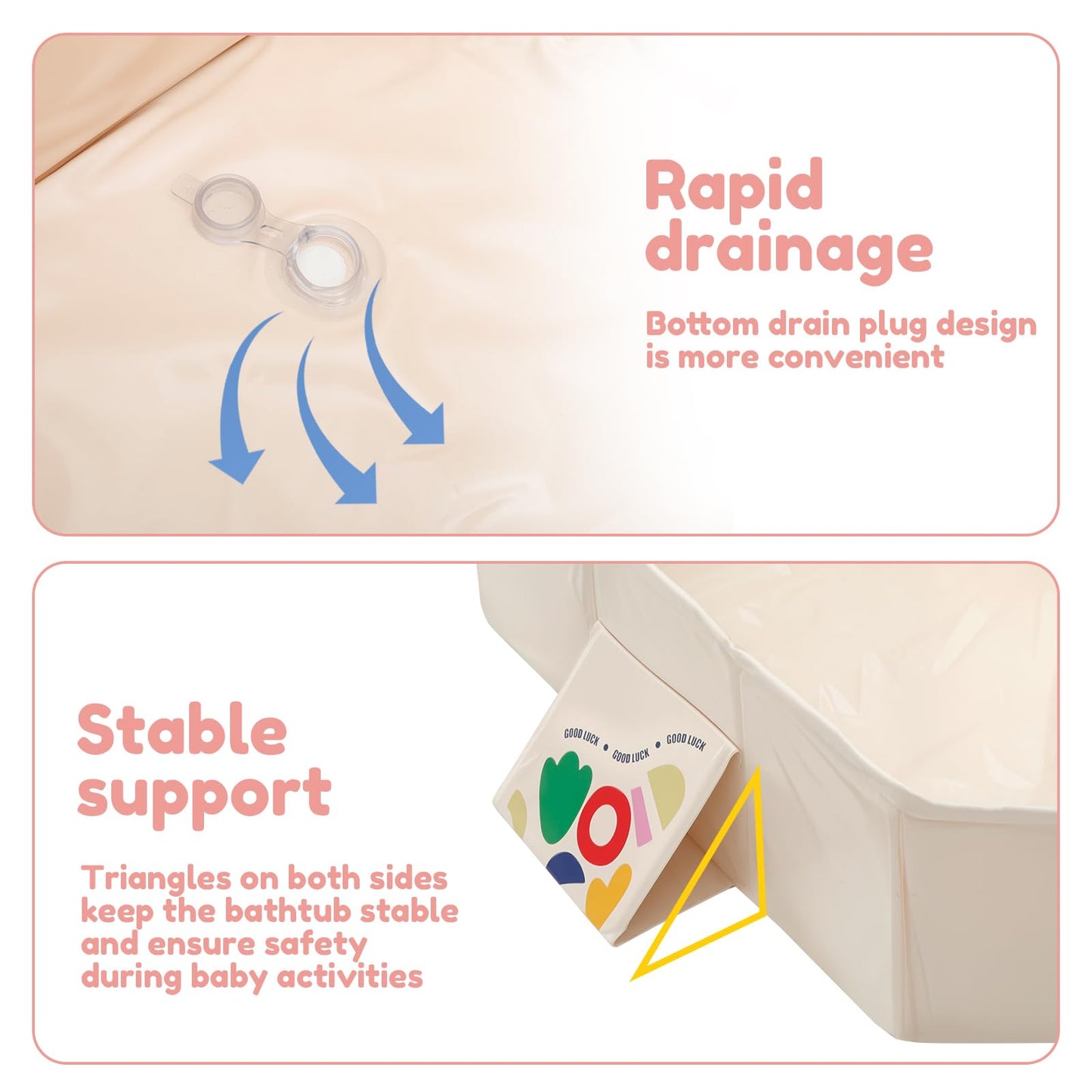 Opvouwbare badkuip voor kinderen, draagbaar kinderbad, geïntegreerde badkuip met afvoerschroef, voor thuis en op reis, dubbel gebruik, binnen en buiten, douchebak (wit)