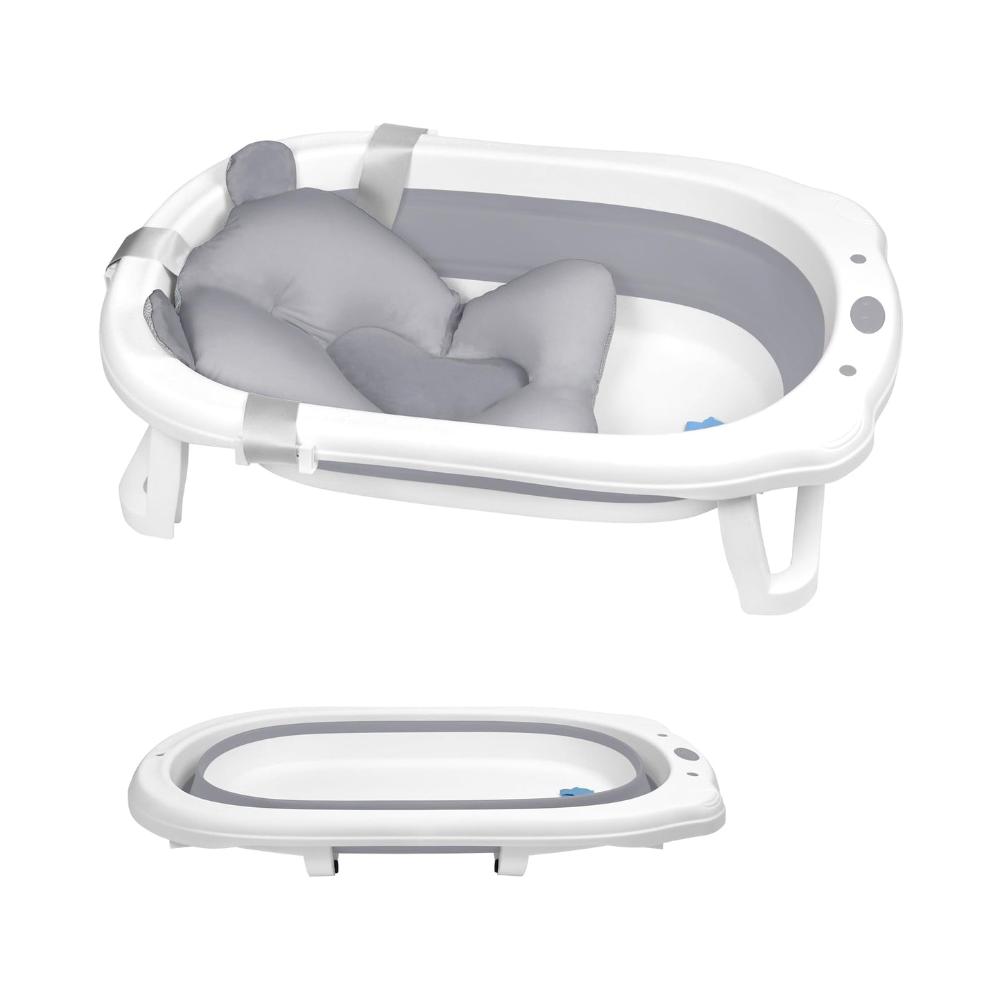 JNGLGO Babybadje, opvouwbaar, met badkussen, antislip, voor pasgeborenen en peuters, 82 x 50 x 22 cm, grijs
