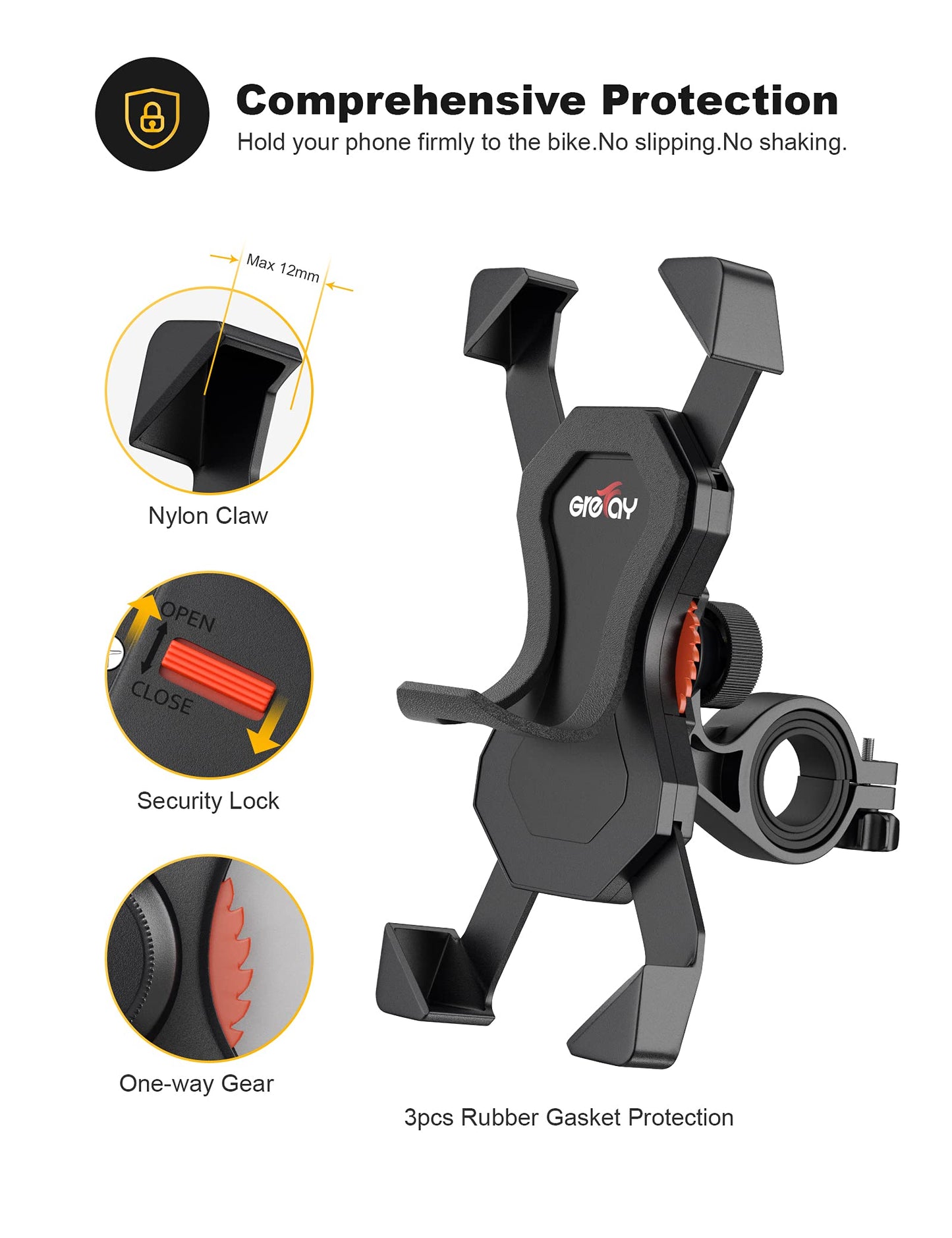 Grefay Fiets Telefoonhouder Universele Fiets Motorfiets Mobiele Telefoonhouder Smartphonehouder Klem 360 Draaibaar, Voor en Alle 3,5-6,5 Inch Mobiele Telefoons