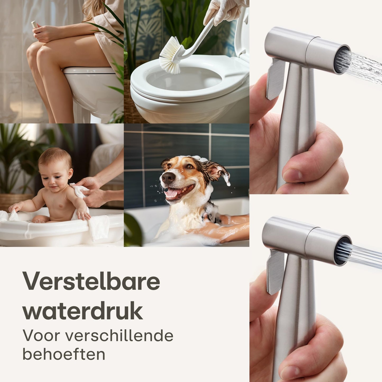 Bidet Set met Handdouche, 120 cm slang & wandhouder – Roestvrij staal – Voor standaard G1/2-aansluiting – Eenvoudige installatie