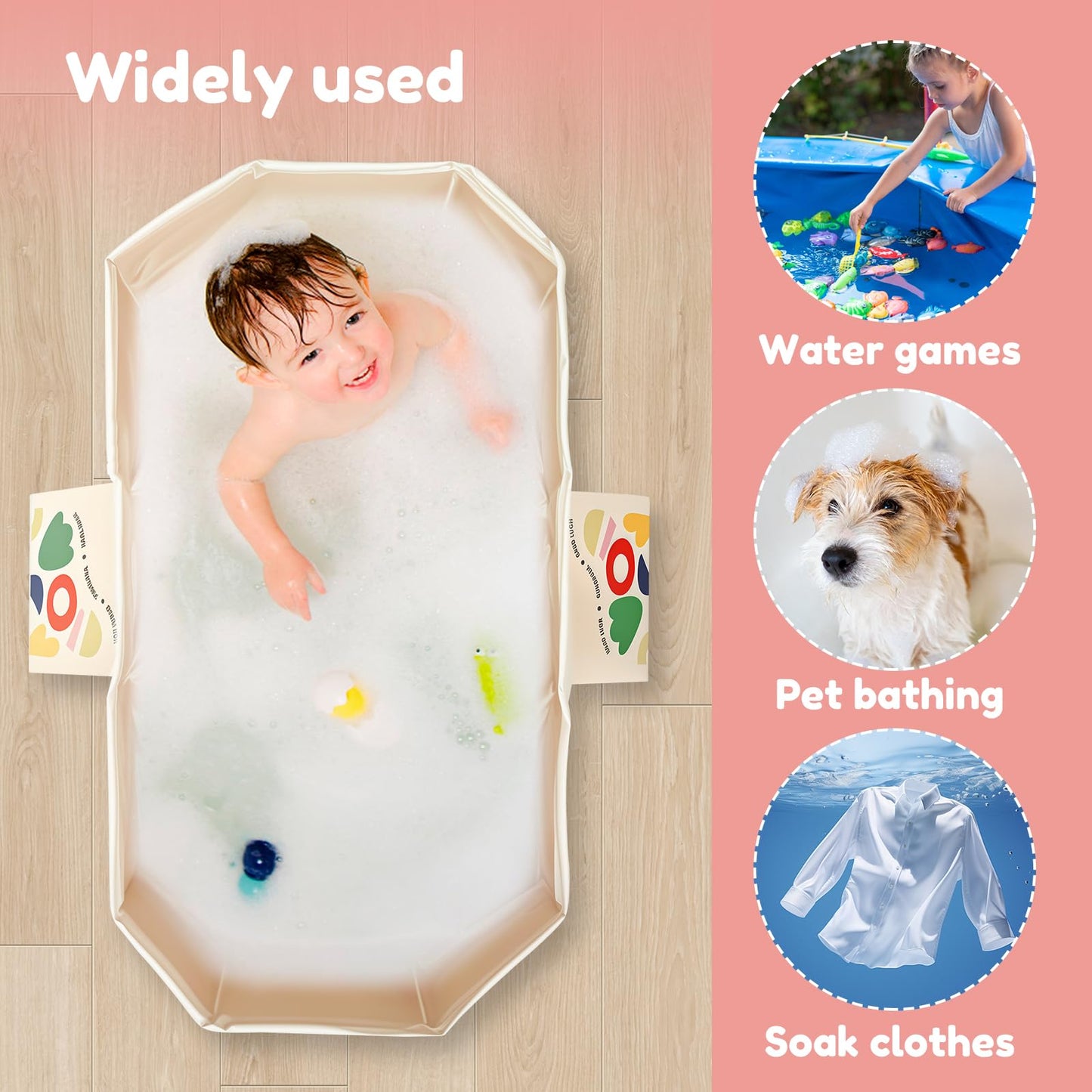 Opvouwbare badkuip voor kinderen, draagbaar kinderbad, geïntegreerde badkuip met afvoerschroef, voor thuis en op reis, dubbel gebruik, binnen en buiten, douchebak (wit)