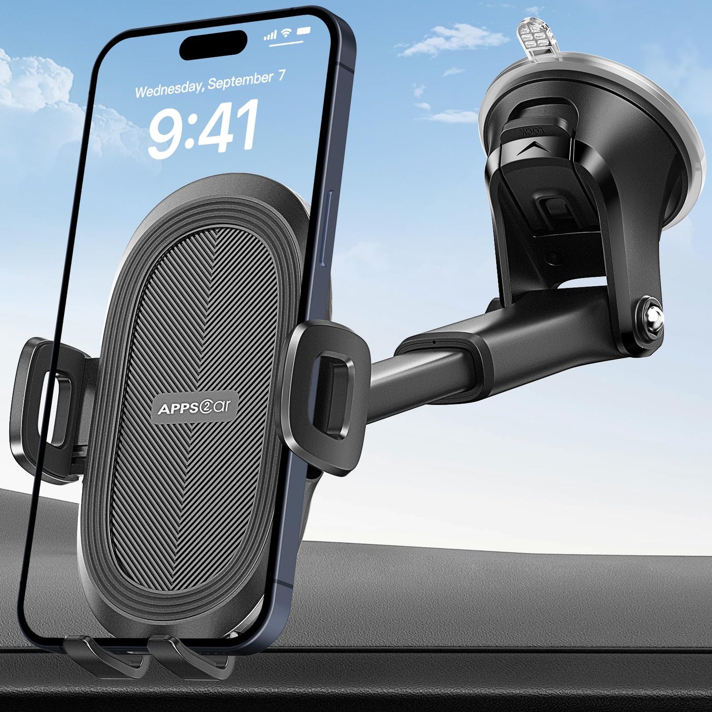 APPS2Car Auto Telefoonhouder, Dashboard Voorruit Stevige Zuigbeker Telefoonhouder, 360° Universele Telefoonhouder voor Auto Compatibel voor 4.7-6.8" iPhone 12/11/Pro, Samsung S21 en meer.