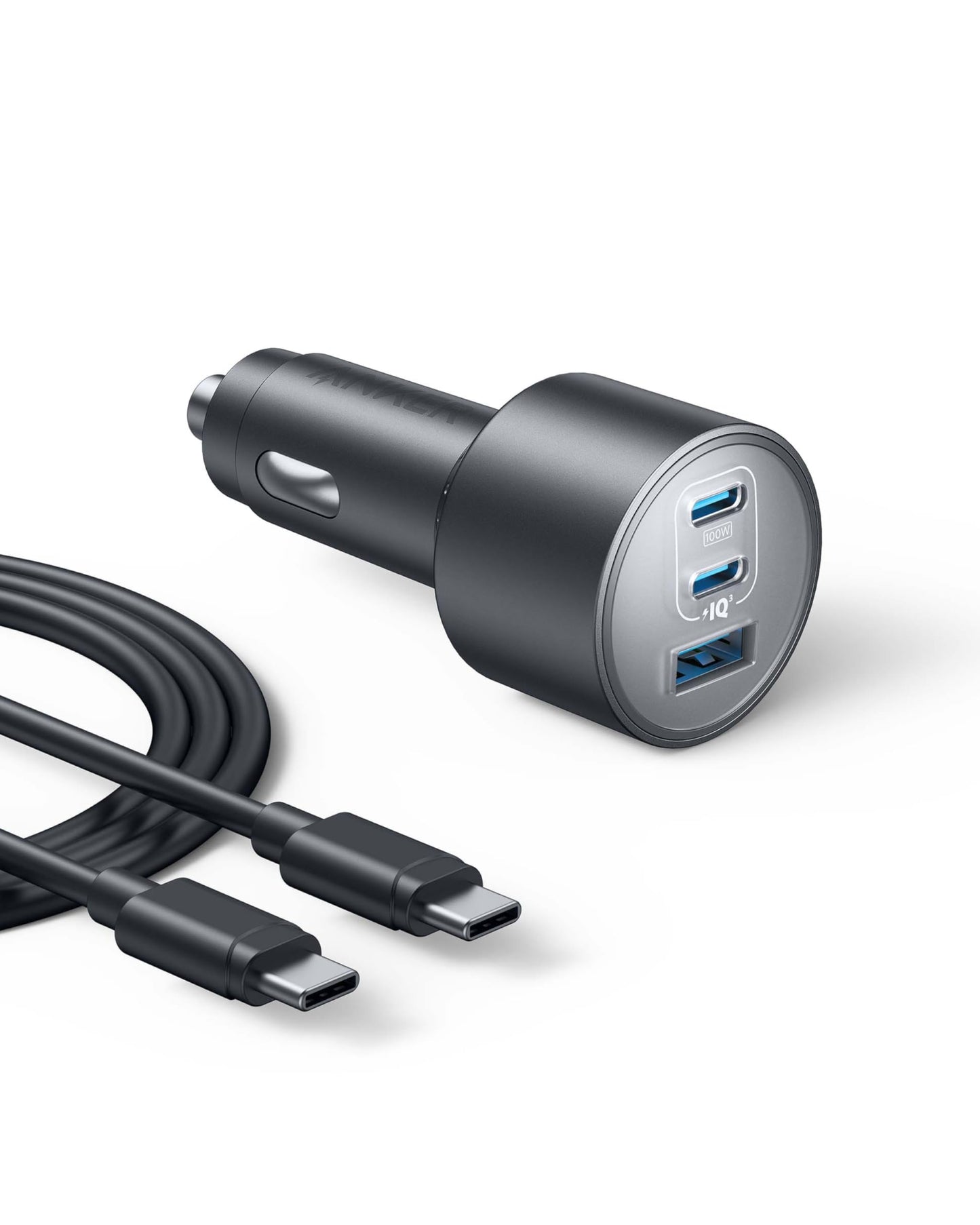 Autolader, Anker 167,5 W Max 3-poorts autoladeradapter, USB-C auto-adapter voor MacBook Pro/Air, iPhone 16/15-serie, Samsung S24/S23, iPad, AirPods, MP3-speler en meer (inclusief USB-C naar C-kabel)