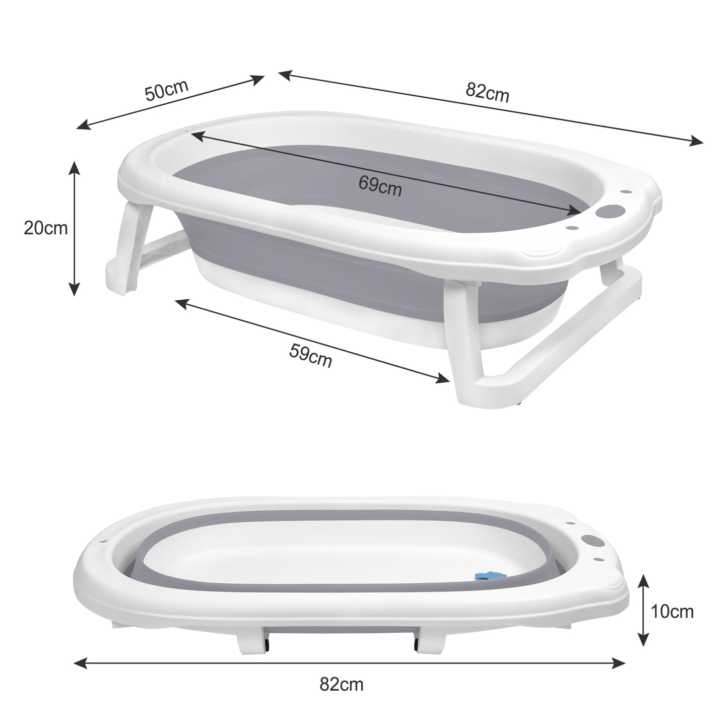 JNGLGO Babybadje, opvouwbaar, met badkussen, antislip, voor pasgeborenen en peuters, 82 x 50 x 22 cm, grijs