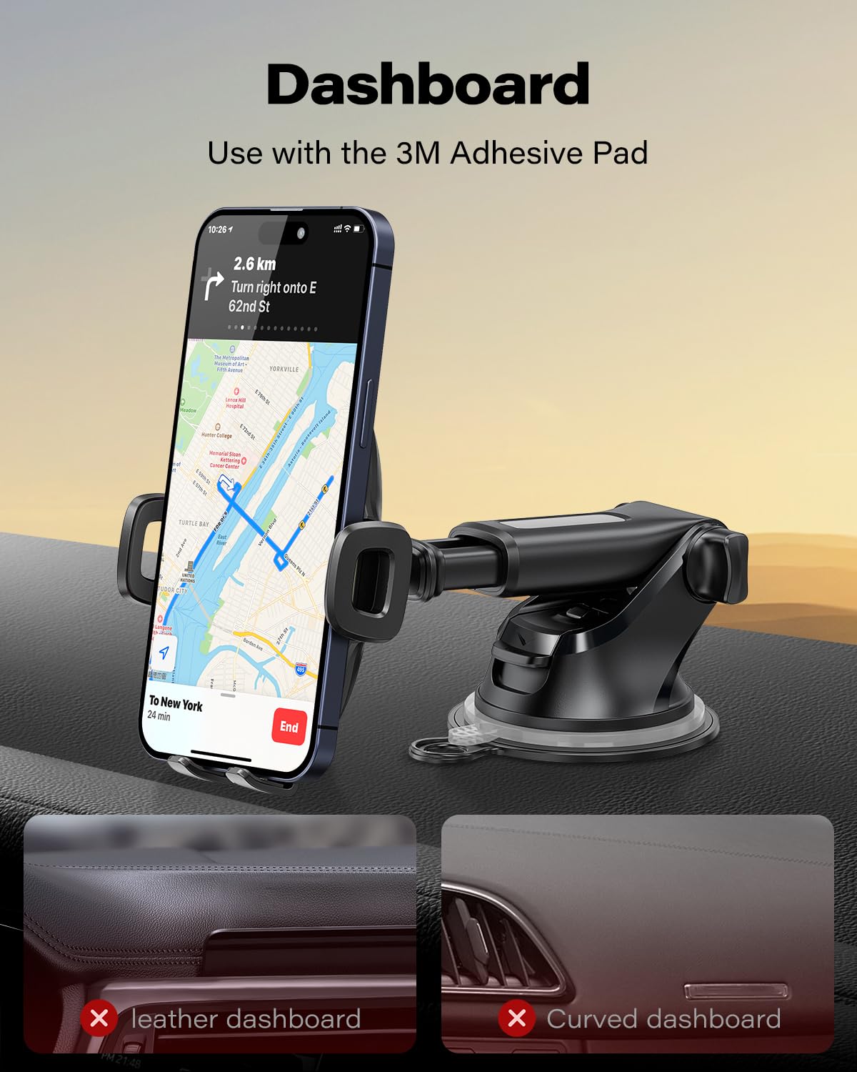 APPS2Car Auto Telefoonhouder, Dashboard Voorruit Stevige Zuigbeker Telefoonhouder, 360° Universele Telefoonhouder voor Auto Compatibel voor 4.7-6.8" iPhone 12/11/Pro, Samsung S21 en meer.