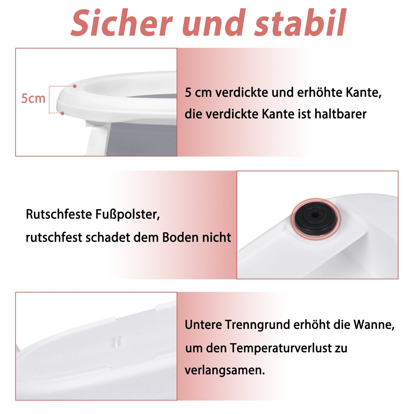 JNGLGO Babybadje, opvouwbaar, met badkussen, antislip, voor pasgeborenen en peuters, 82 x 50 x 22 cm, grijs