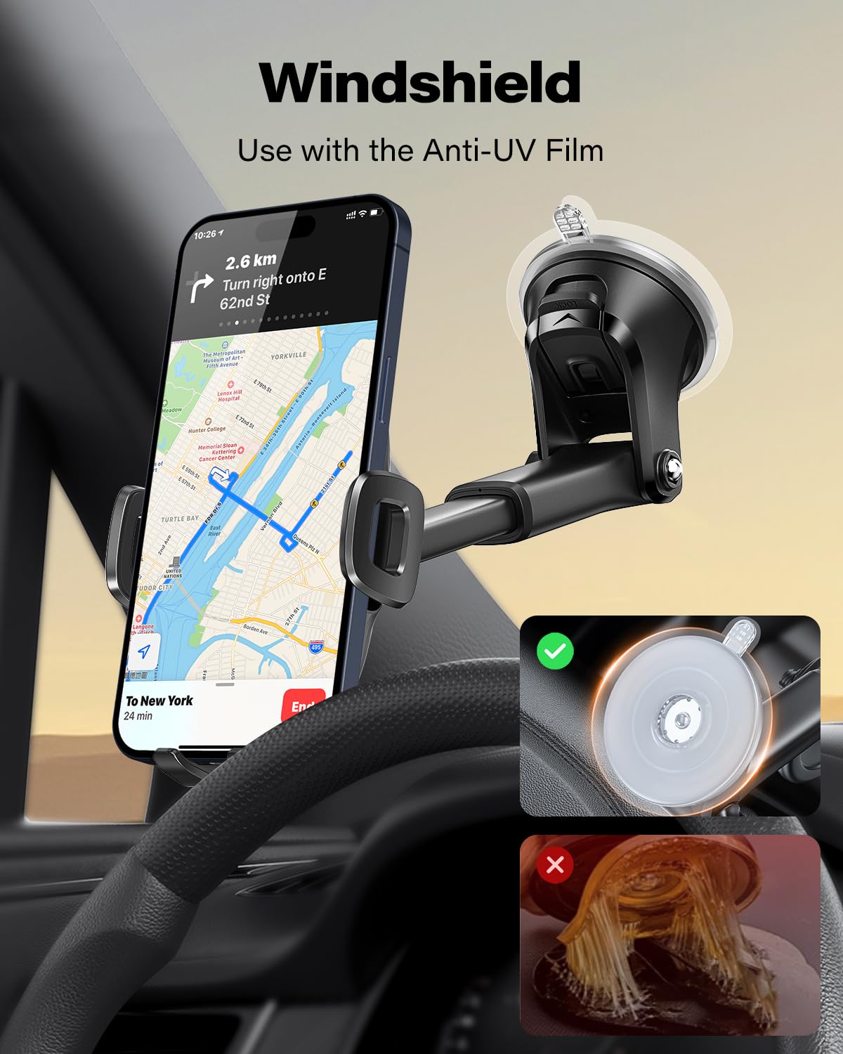 APPS2Car Auto Telefoonhouder, Dashboard Voorruit Stevige Zuigbeker Telefoonhouder, 360° Universele Telefoonhouder voor Auto Compatibel voor 4.7-6.8" iPhone 12/11/Pro, Samsung S21 en meer.