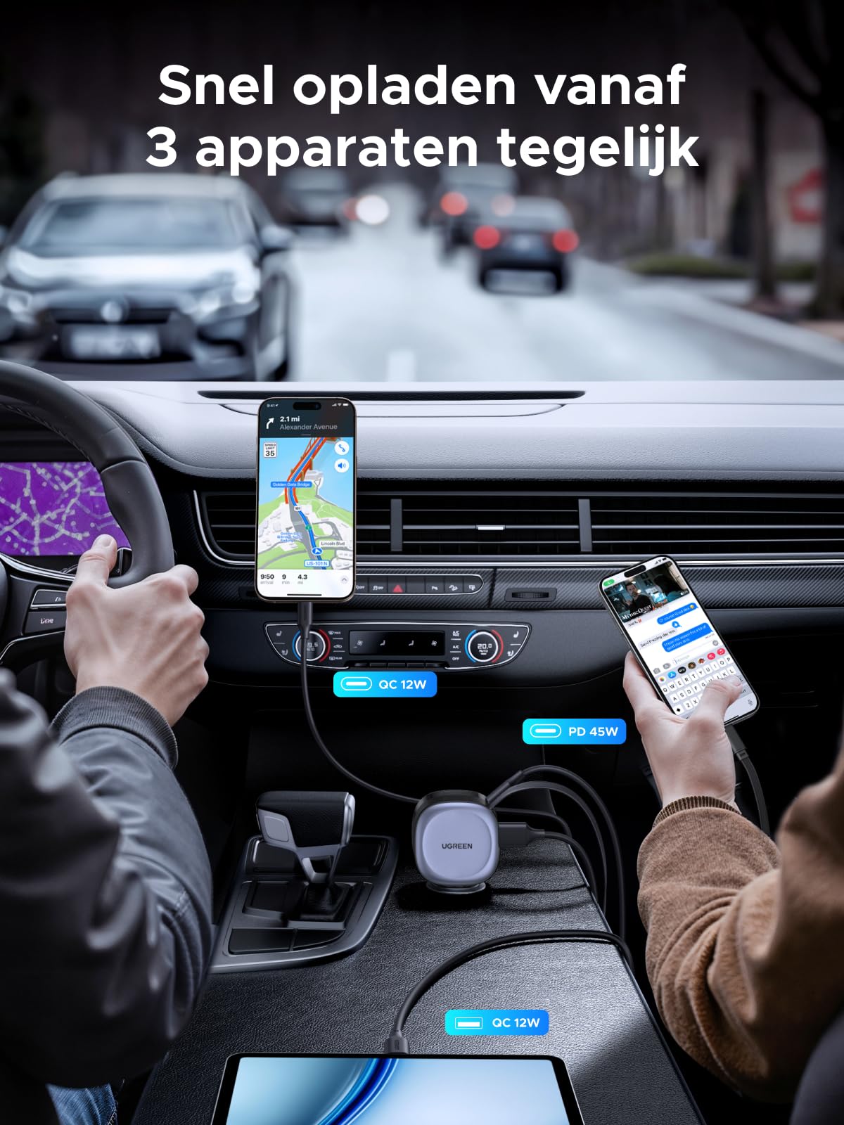 UGREEN Intrekbare autolader 75W sigarettenaansteker USB C compacte autolader USB C snelle lader auto accessoire voor iPhone 16/16 Pro/16 Pro Max/15/15 Pro Max, ipad, Galaxy S24, GPS enz