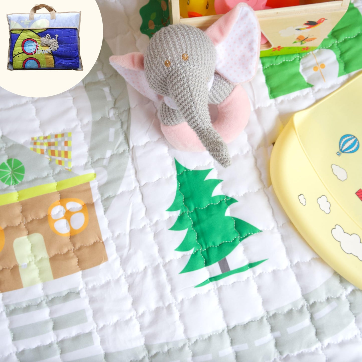 Flouer 2-in-1 Speelkleed Baby/Peuter & Kind - Speelgoed Opbergkleed - Kruipmat - Vloermat - Speelmat - Kraamcadeau - Anti slip - 150x150cm (Wit)