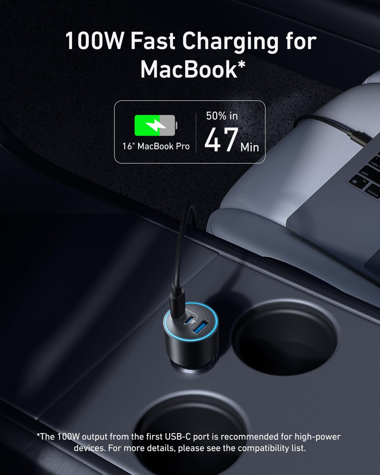 Autolader, Anker 167,5 W Max 3-poorts autoladeradapter, USB-C auto-adapter voor MacBook Pro/Air, iPhone 16/15-serie, Samsung S24/S23, iPad, AirPods, MP3-speler en meer (inclusief USB-C naar C-kabel)