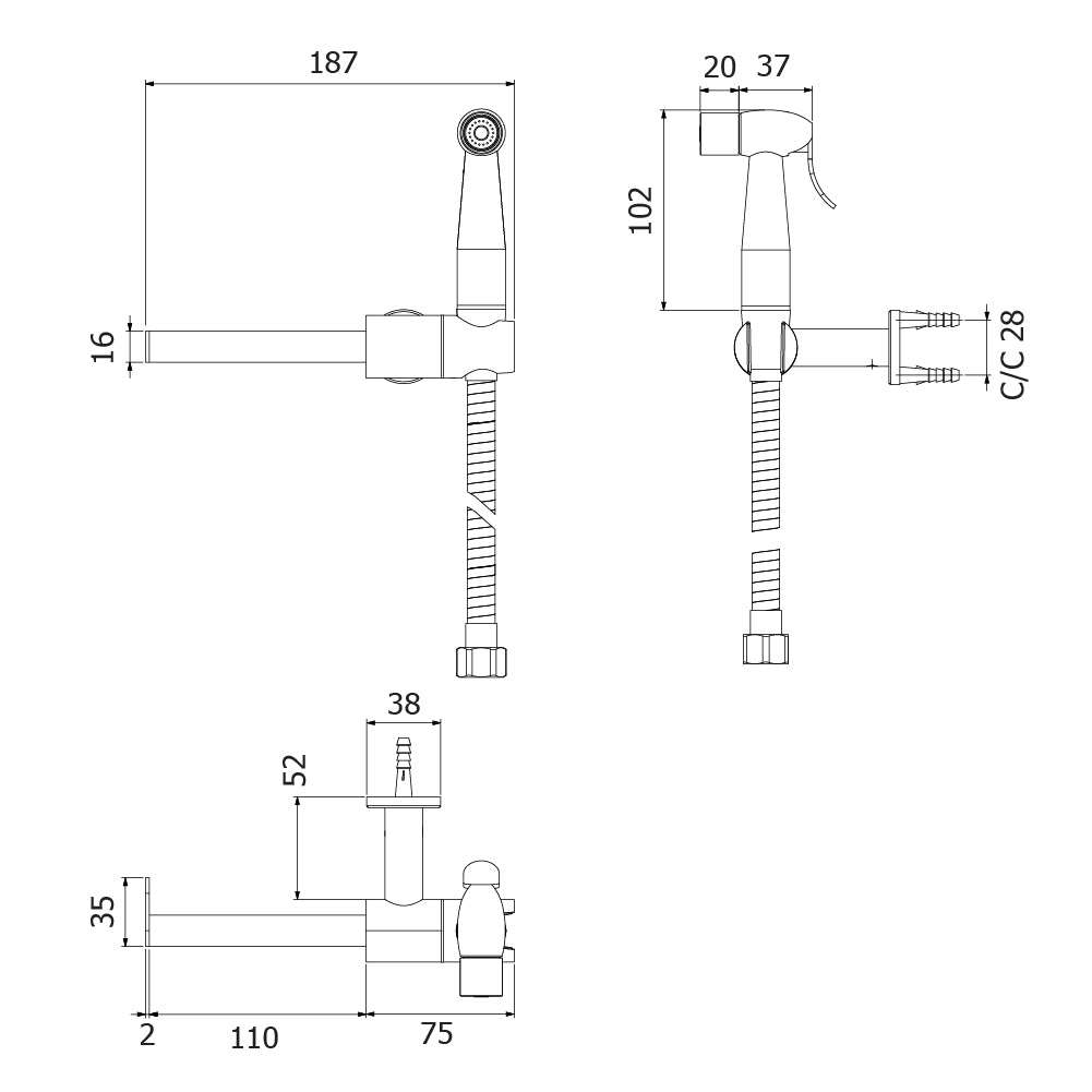 Bidet met toiletrolhouder